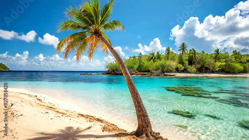 Fototapeta Naklejka Na Ścianę i Meble -  beach with palm trees and blue sky