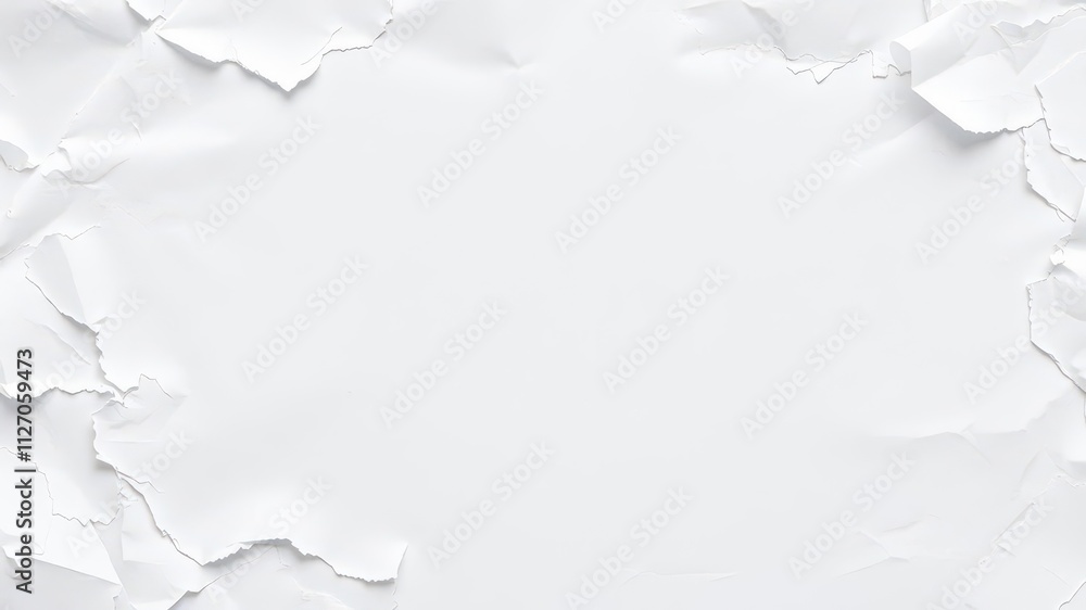 Crumpled white paper with various creases and wrinkles, texture, torn Crumpled white paper with various creases and wrinkles, texture, torn