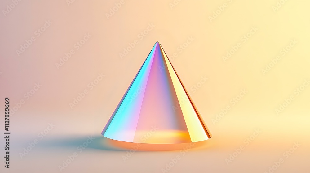 Iridescent Cone on Pastel Background: A Study in Minimalist Geometry Iridescent Cone on Pastel Background: A Study in Minimalist Geometry