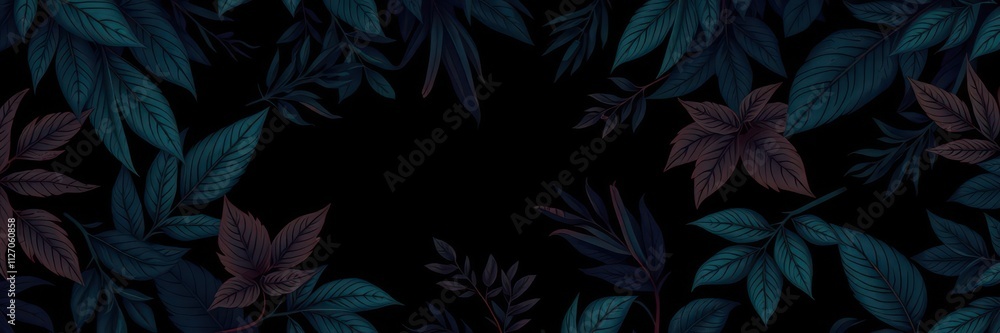 custom made wallpaper toronto digitalDark pattern with exotic leaves in shades of green, black, and purple on a textured background, exotic, vibrant