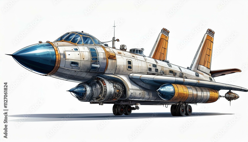 Obraz premium Rocket vehicle transportation spaceplane on isolated white background.