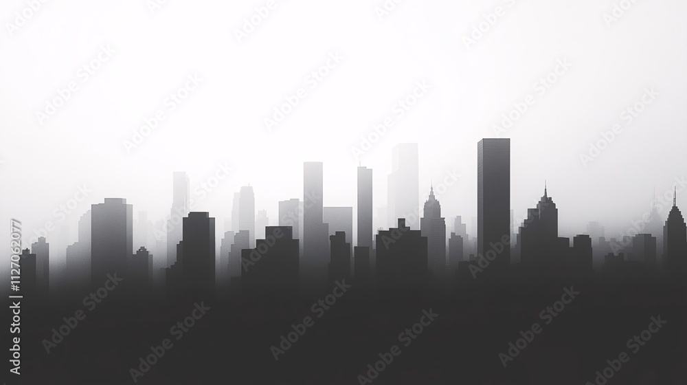 Fototapeta premium City Skyline Silhouette in Foggy Morning