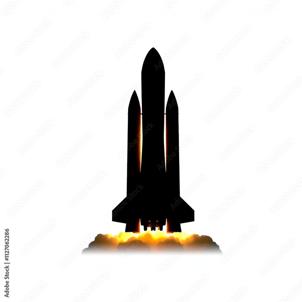 Space shuttle launch with smoke and flames, isolated on white background, high detail PNG transparent. Space shuttle launch with smoke and flames, isolated on white background, high detail PNG transparent.