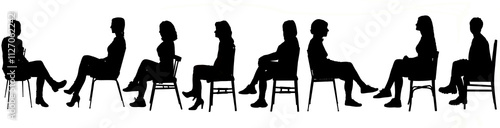 side view silhouette of a group women sitting on a chair with his legs crossed