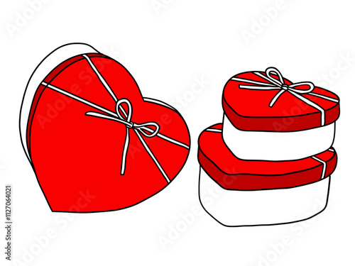 Heart-shaped gift boxes for Valentine's Day. A simple linear hand-drawn drawing