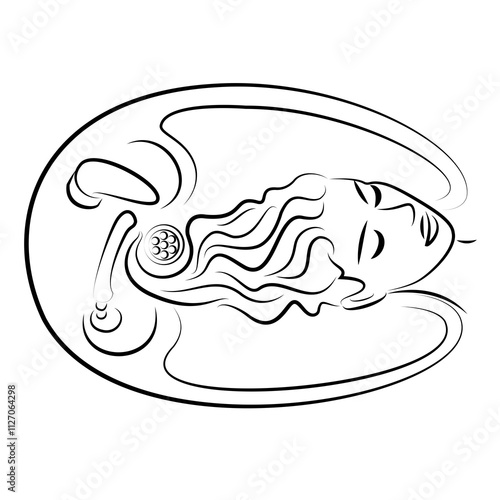 The main profile of a beautiful lady. The girl in the beauty salon. Woman washes her hair with water in the hairdresser's car wash. Vector illustration.