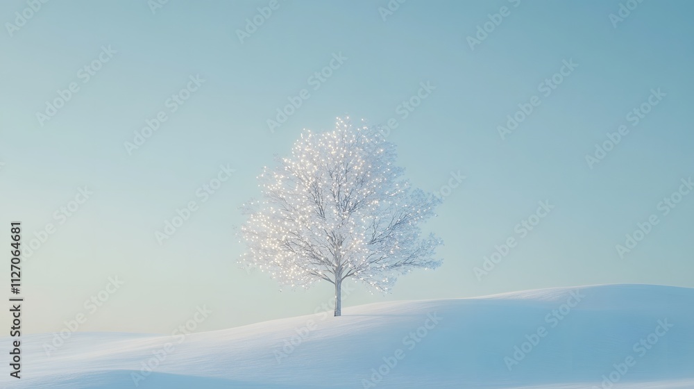 A minimalist tree with white lights and no ornaments, captured in a geometric snow-covered landscape. Cinematic Scene 4k resolution, cinematic scene A minimalist tree with white lights and no ornaments, captured in a geometric snow-covered landscape. Cinematic Scene 4k resolution, cinematic scene