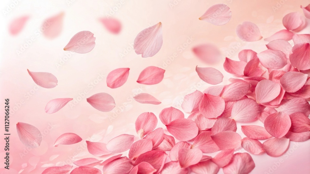 A cascade of delicate pink petals falling onto a soft, pastel background, creating a whimsical and romantic scene. A cascade of delicate pink petals falling onto a soft, pastel background, creating a whimsical and romantic scene.