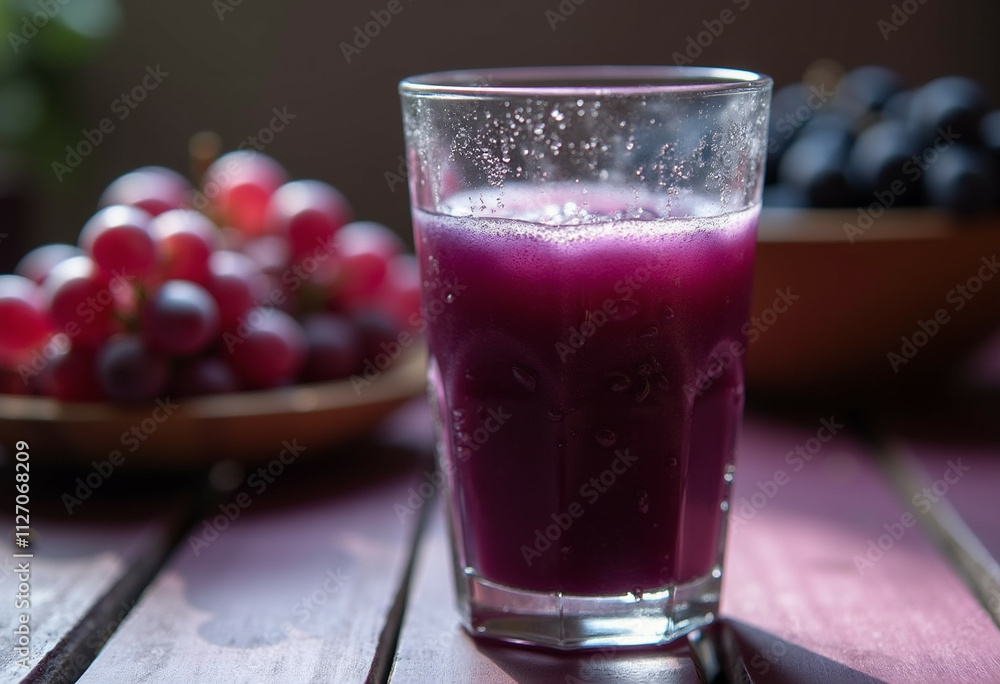 Refreshing glass of homemade grape juice made with fresh red grapes. Refreshing glass of homemade grape juice made with fresh red grapes.