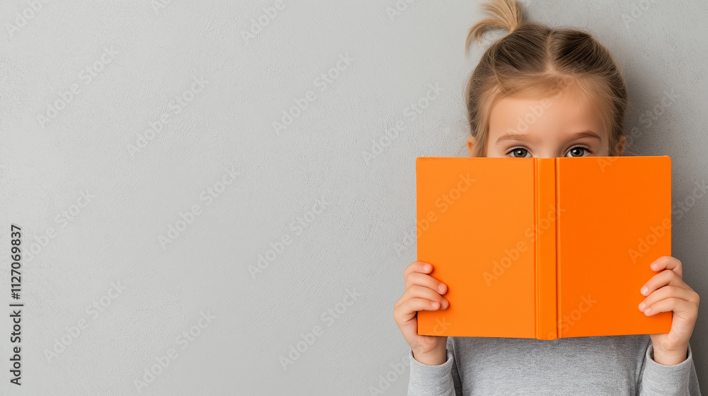 A young girl holding an orange book symbolizing curiosity and the joy of learning. Concept of education and the importance of reading for personal growth. A young girl holding an orange book symbolizing curiosity and the joy of learning. Concept of education and the importance of reading for personal growth.