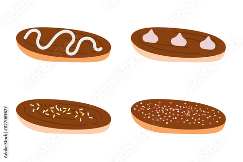 Collection of eclairs pastries French cuisine