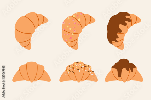 A collection of different delicious croissants, pastries, French cuisine