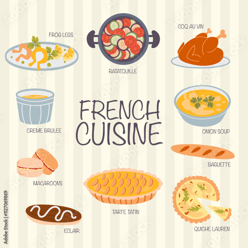 Collection hand drawn french cuisine