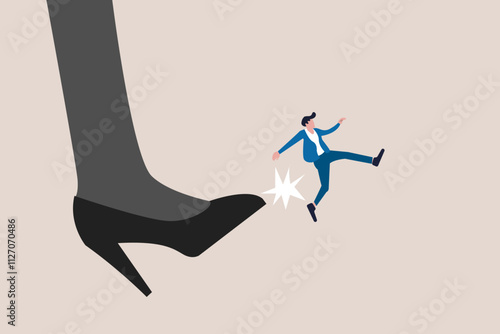 Boss kick fired employee away form office. concept of lay off or underperform, failure or mistake
