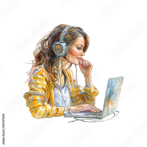 woman doing podcast vector illustration in watercolor style