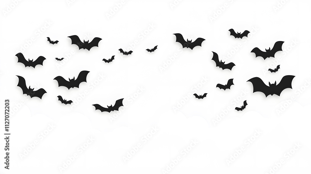 Obraz premium Flying black bats flat style illustration isolated on white background