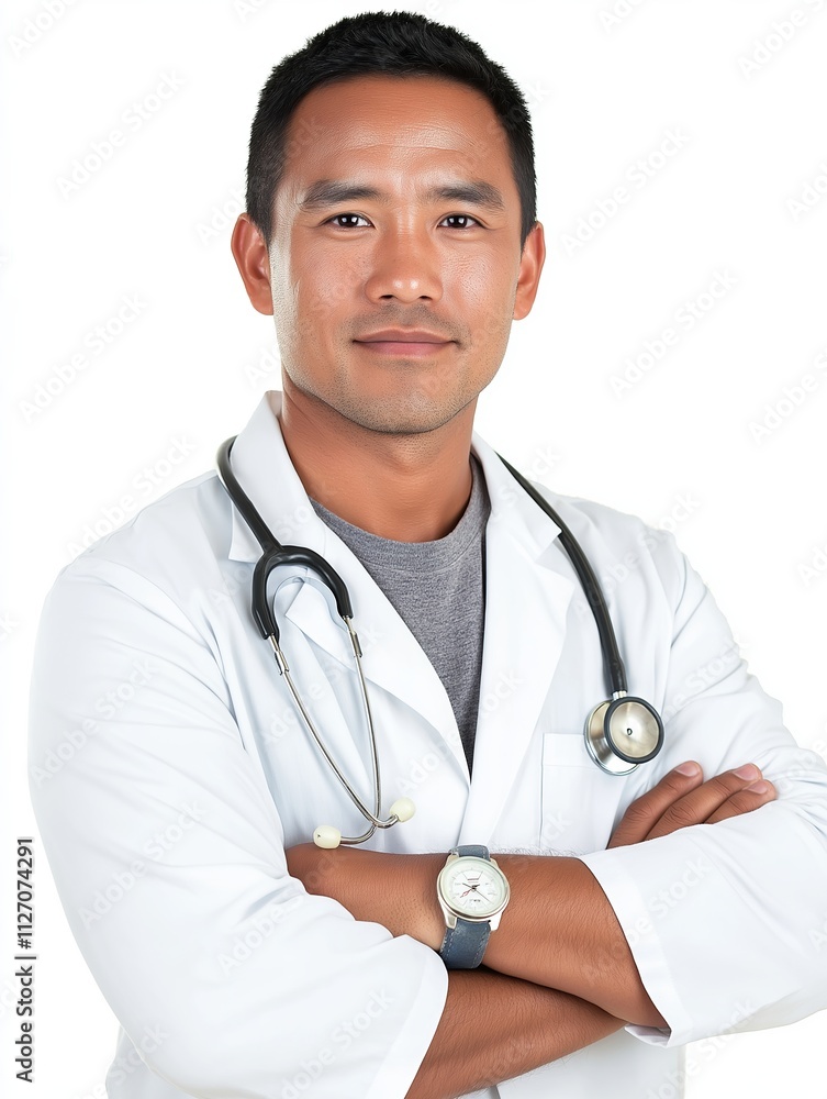 Fototapeta premium Health professional portrait medical environment studio setting confident doctor