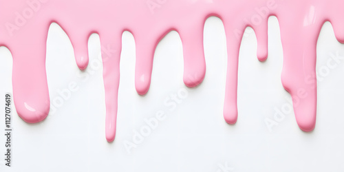 Pastel color pink paint or cream dripping from top on a white background