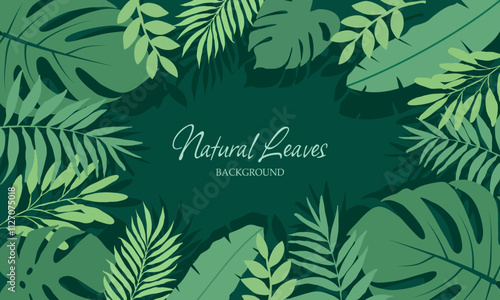 Vector isolated green tropical plants seamless pattern with black palm leaves on a green background.
