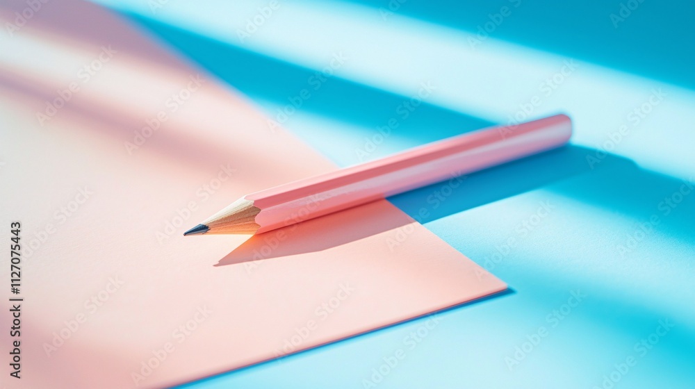 Minimalist Workspace with Sharpened Pencil and Notepad on Neutral Desk Background Minimalist Workspace with Sharpened Pencil and Notepad on Neutral Desk Background