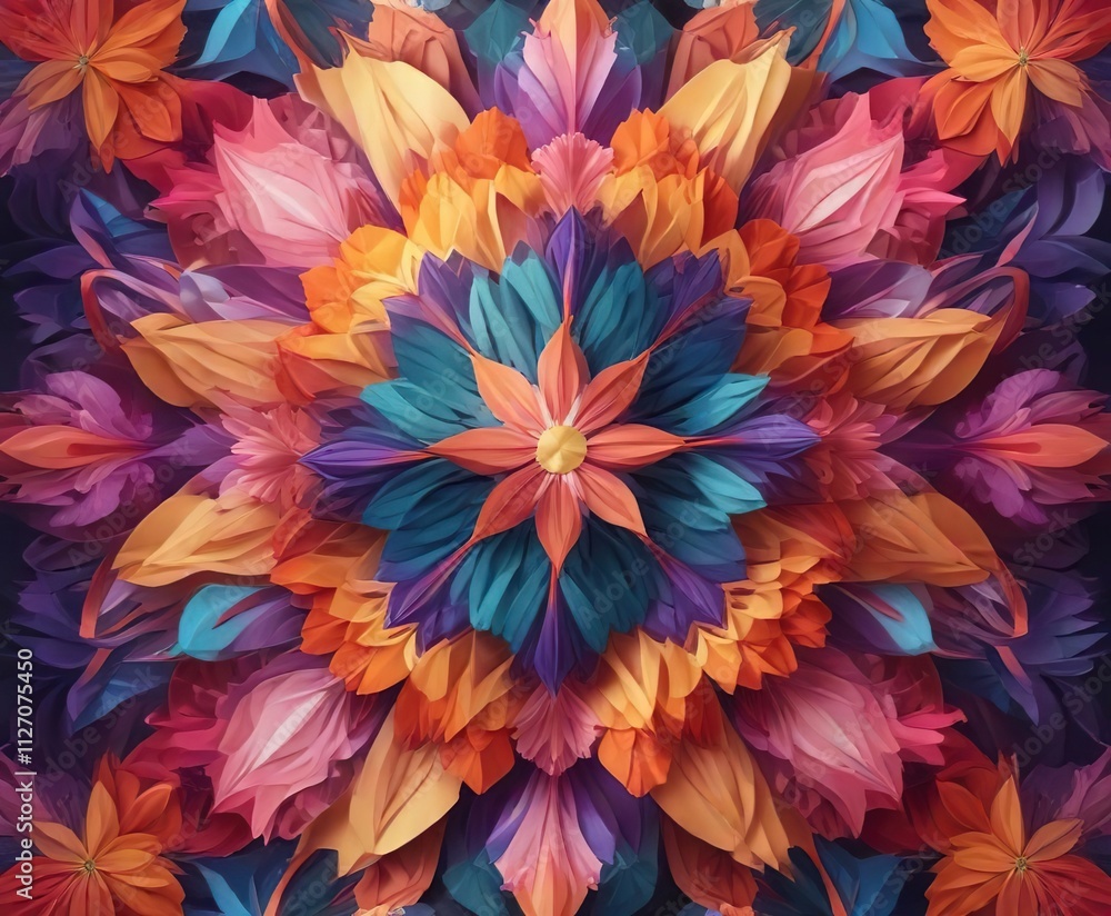 Obraz premium Abstract colorful geometric flower pattern background, geometric flowers, artistic expressions, creative style