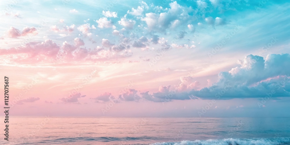A Serene Seascape with a Pastel Sky Featuring Soft Pink and Blue Hues, Creating a Tranquil and Dreamy Atmosphere A Serene Seascape with a Pastel Sky Featuring Soft Pink and Blue Hues, Creating a Tranquil and Dreamy Atmosphere