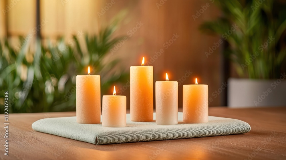The meditation room is adorned with a soft, plush yoga mat in the center, surrounded by an array of flickering candles that cast a gentle glow throughout the space The meditation room is adorned with a soft, plush yoga mat in the center, surrounded by an array of flickering candles that cast a gentle glow throughout the space