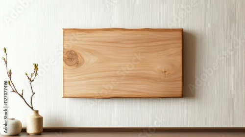 Textured elm wood sign with a beveled frame, showcased on a traditional Japanese-style wall