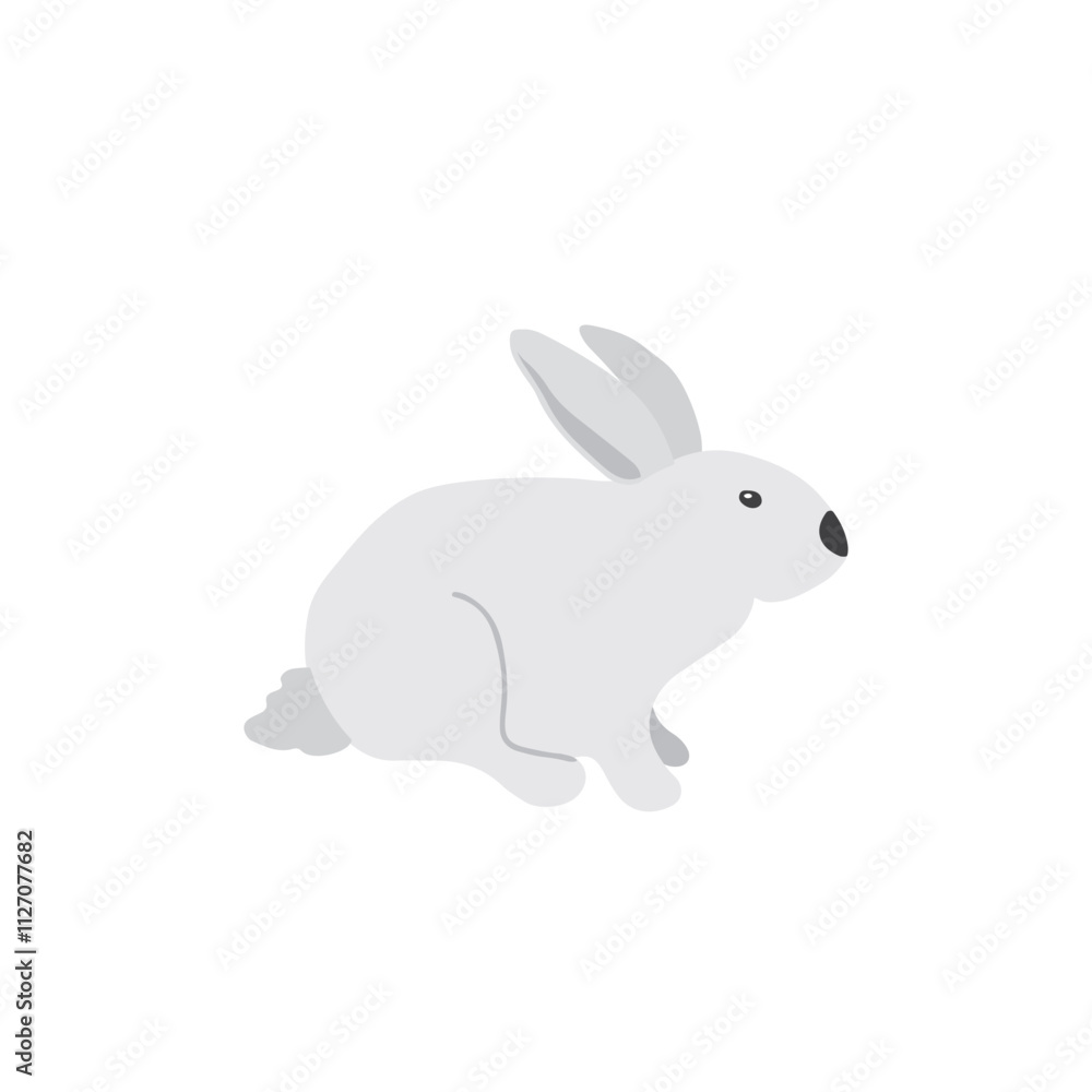 Fototapeta premium Cute Cartoon polar Hare. Arctic, Polar animal. Creature image icon. Vector Illustration.