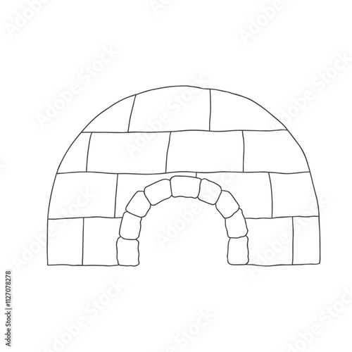 Cute Cartoon Igloo. Arctic, Polar ice house. Building image outline doodle icon. Vector Illustration.