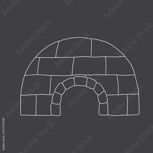 Cute Cartoon Igloo. Arctic, Polar ice house. Building image outline doodle icon. Vector Illustration.