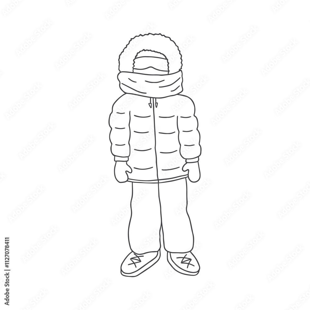 Obraz premium Cute Cartoon Polar Explorer. Arctic, Polar scientist image outline doodle icon. Vector Illustration.