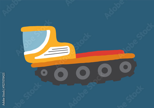 Cute Cartoon Snow Truck. Arctic, Polar station transport image icon. Vector Illustration.