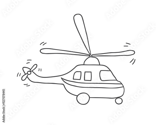 Cute Cartoon Helicopter. Air transport image outline doodle icon. Vector Illustration.