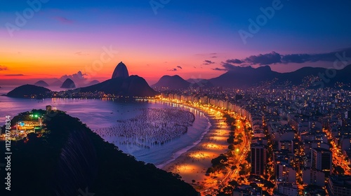 Vibrant Sunset Over Rio de Janeiro Carnival Celebration Scene