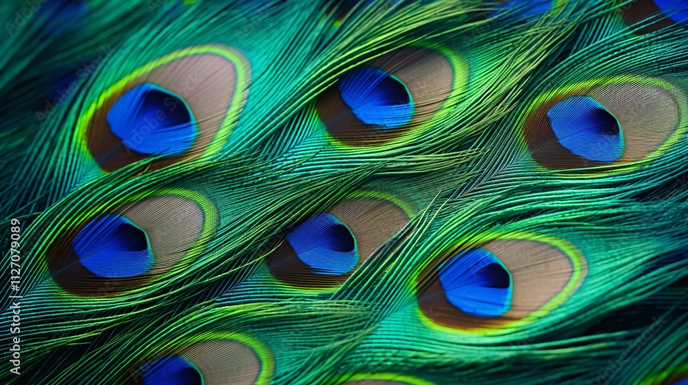 Obraz premium Vibrant Peacock Feather Close-Up with Detailed Textures and Iridescent Hues