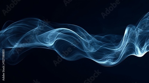 Abstract blue smoke wave on black background.