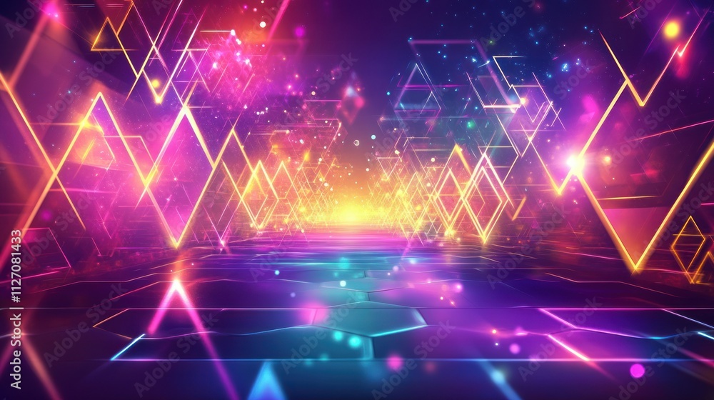 Dynamic neon-themed game background filled with glowing triangles and hexagonal patterns wallpaper AI generated image Dynamic neon-themed game background filled with glowing triangles and hexagonal patterns wallpaper AI generated image