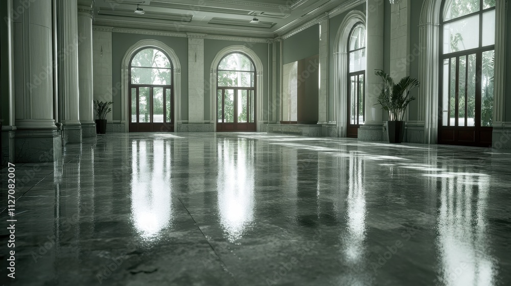 Fototapeta premium Elegant and Spacious Historic Ballroom with Ornate Architectural Details