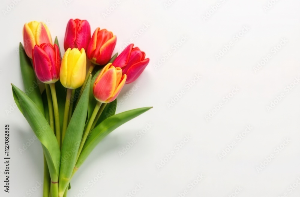 vibrant bouquet of pink and orange tulips on a white background with copyspace vibrant bouquet of pink and orange tulips on a white background with copyspace