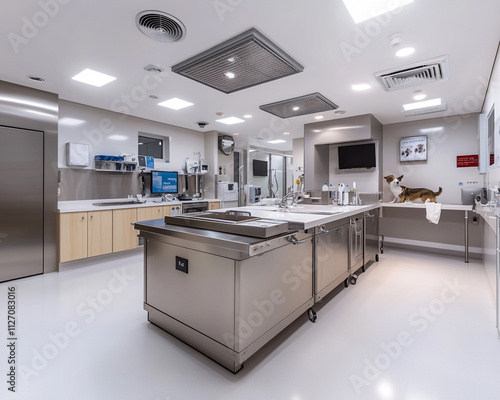 Modern veterinary clinic with advanced medical equipment and pet-friendly designs