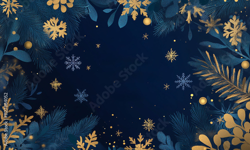 Christmas and Happy New Year Background with Golden Decorations