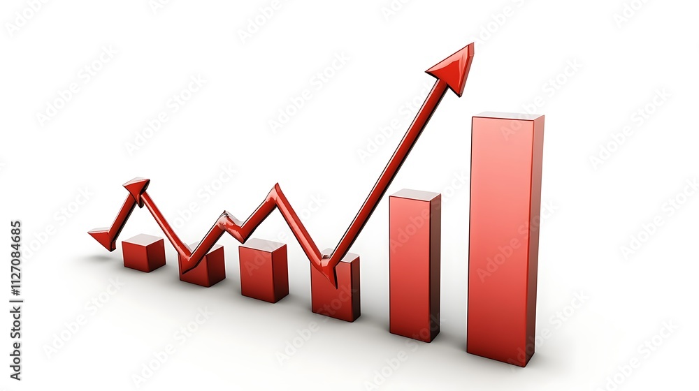 Financial diagram representing progress and achievement with an upward trend line graph on a white background Financial diagram representing progress and achievement with an upward trend line graph on a white background