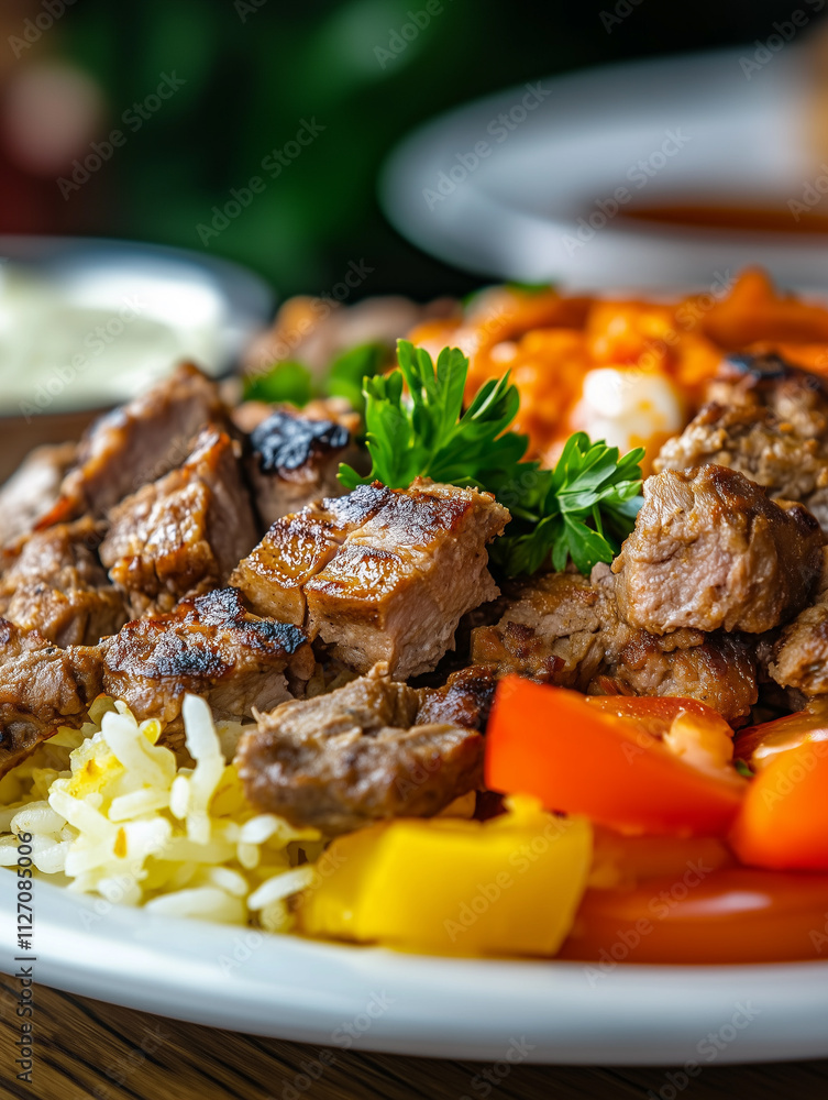 Kebab presented in a delicious and appetizing manner Kebab presented in a delicious and appetizing manner