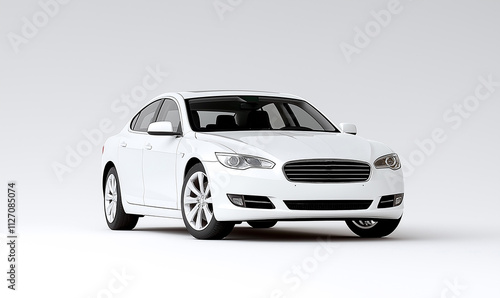 White car front view on white background, showcasing sleek design and modern features. This vehicle embodies elegance and sophistication, perfect for any occasion