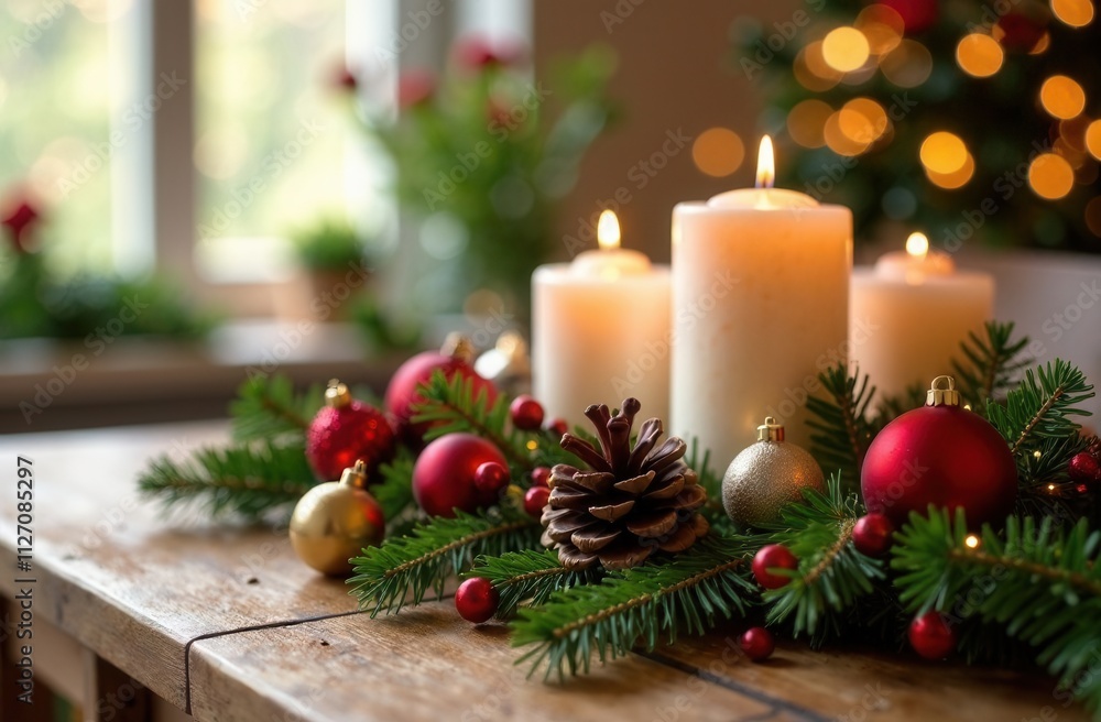christmas decoration with candle and christmas tree christmas decoration with candle and christmas tree