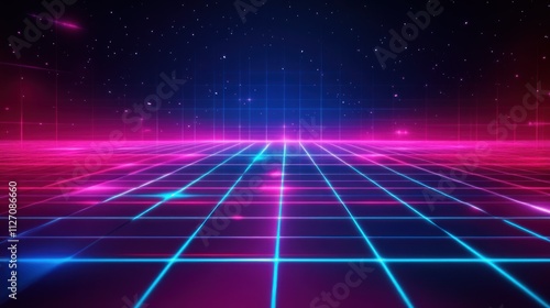 Gaming theme background with futuristic neon lights Digital grid, glowing lines and geometric shapes wallpaper AI generated image