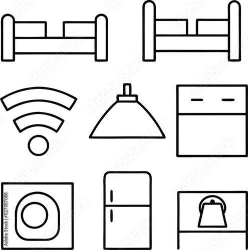 Smart Home Icons Beds, Wifi, Lights, Appliances, and Furniture