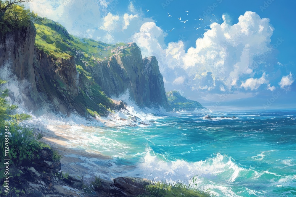 Serene Coastal Cliffscape Under a Summer Sky Serene Coastal Cliffscape Under a Summer Sky