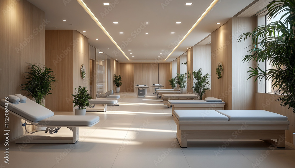 Fototapeta premium State-of-the-art physiotherapy center with advanced equipment and serene design